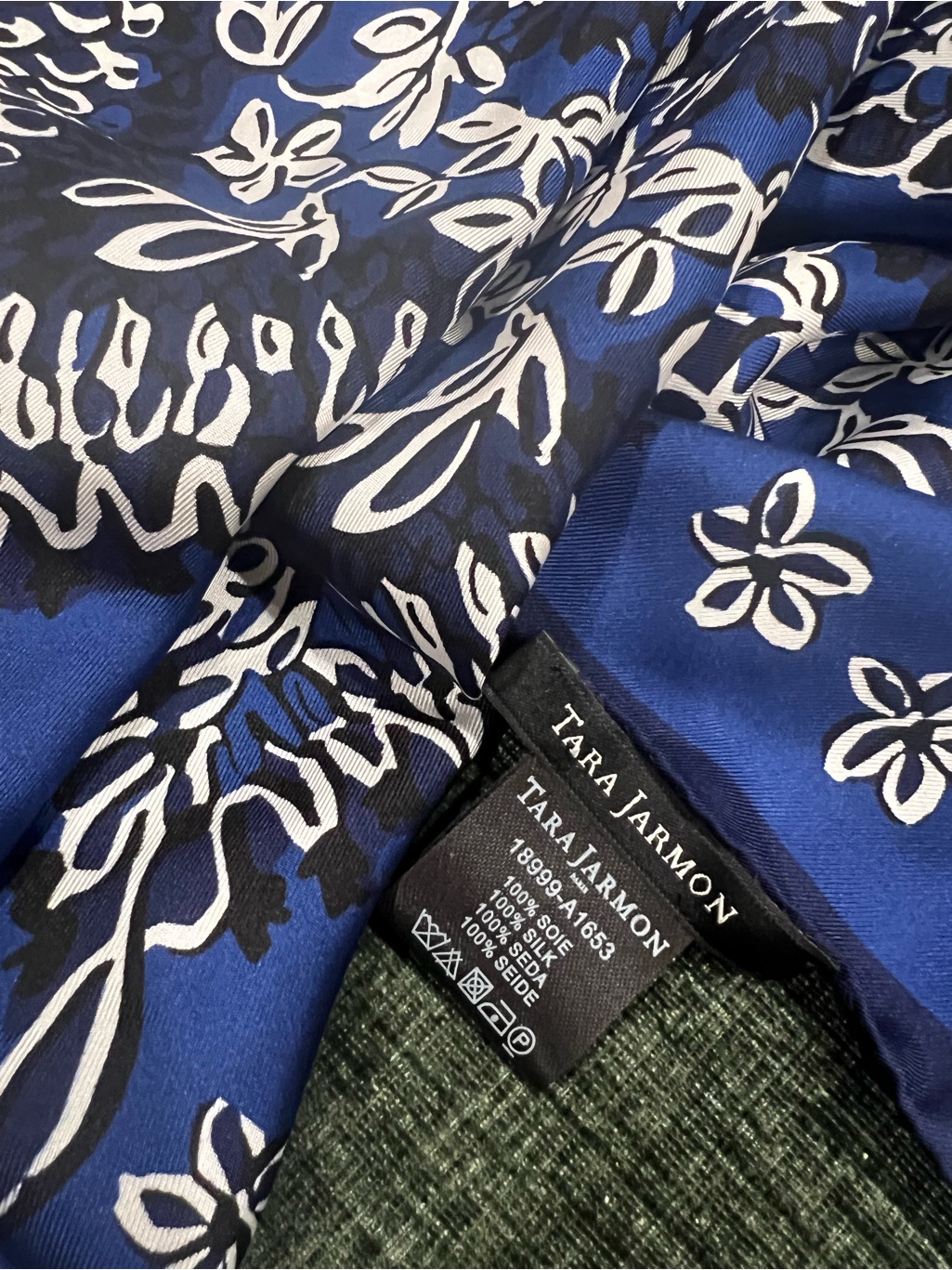 Oversized Tara Jarmon Blue  White 100 Silk Square Scarf